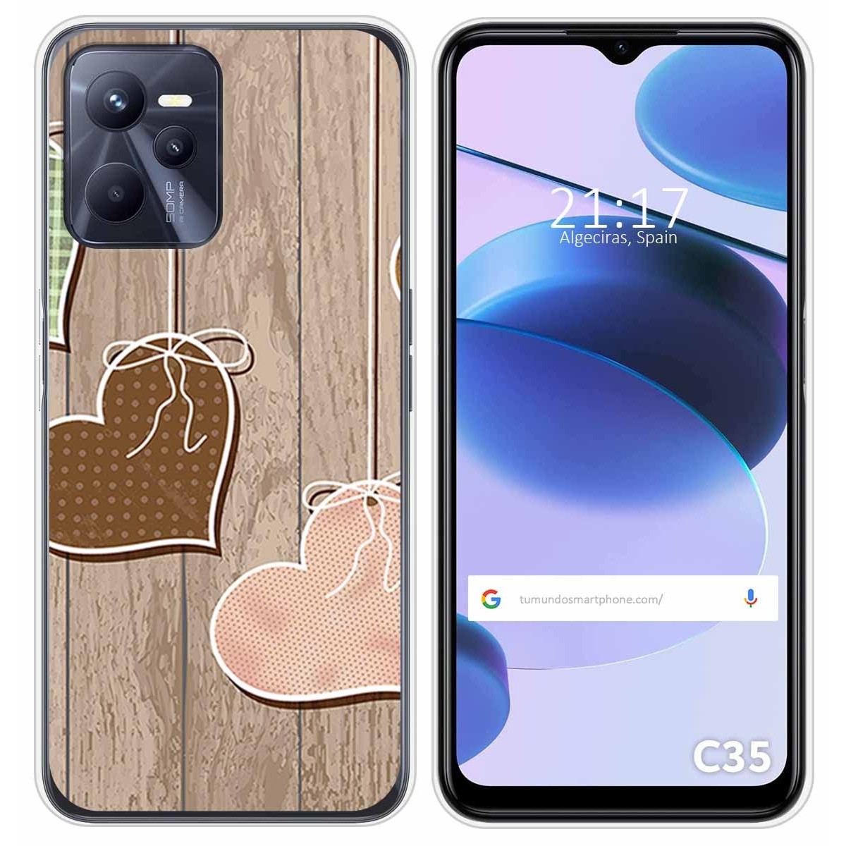 Funda Silicona para Realme C35 diseño Corazones Madera Dibujos