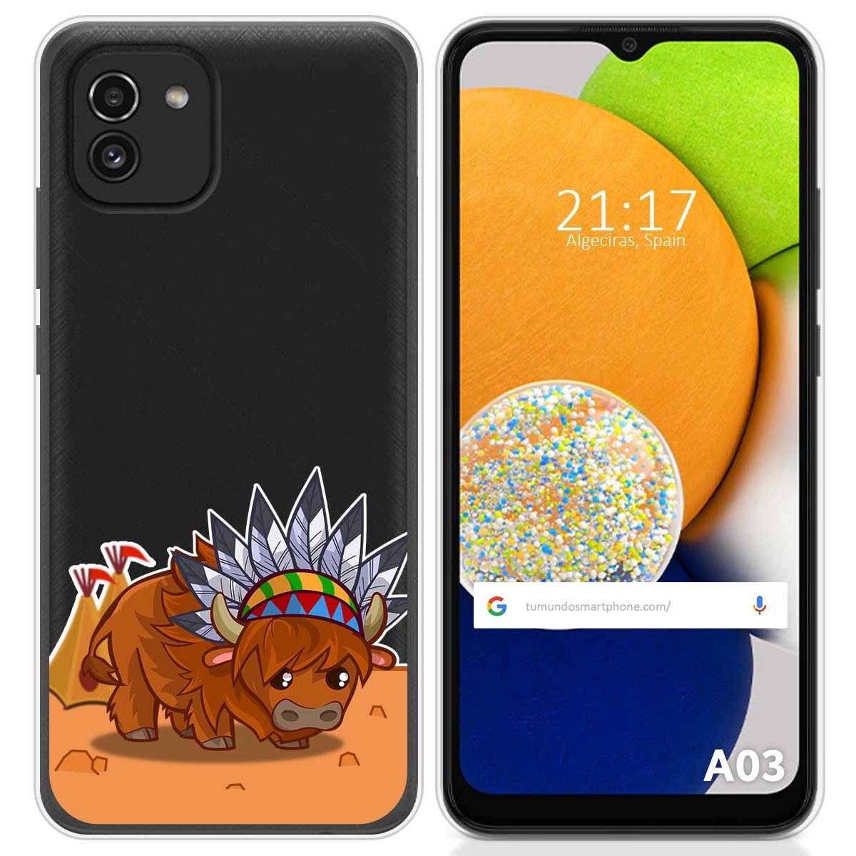 Funda Silicona Transparente para Samsung Galaxy A03 diseño Bufalo Dibujos
