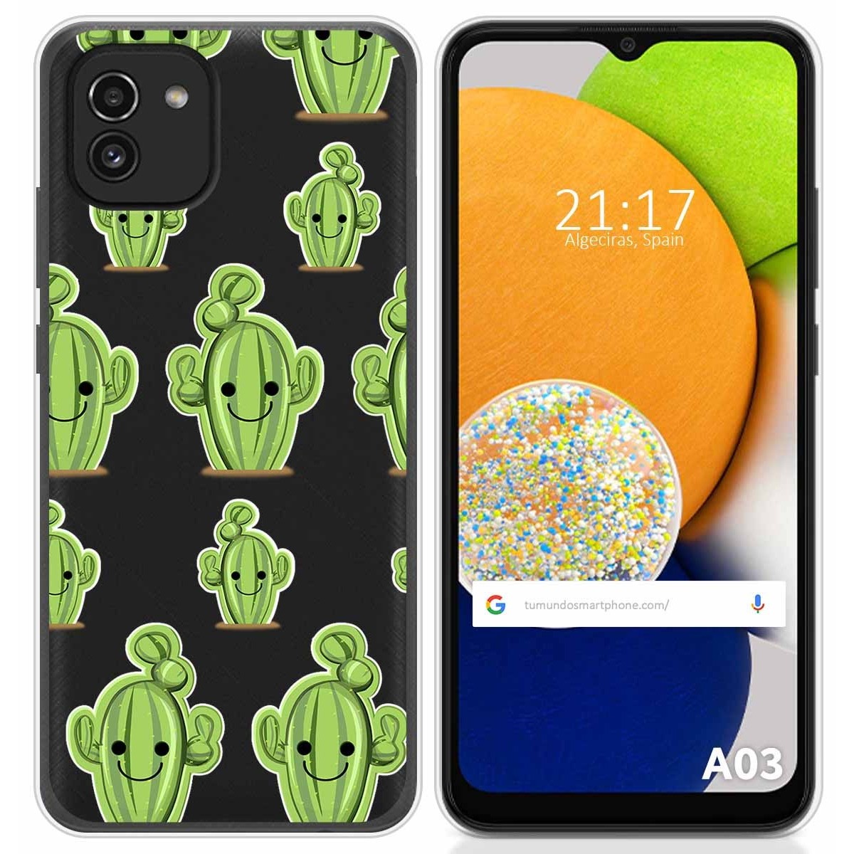 Funda Silicona Transparente para Samsung Galaxy A03 diseño Cactus Dibujos