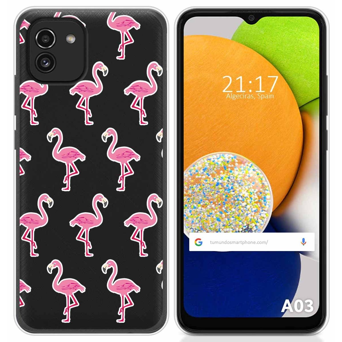 Funda Silicona Transparente para Samsung Galaxy A03 diseño Flamenco Dibujos