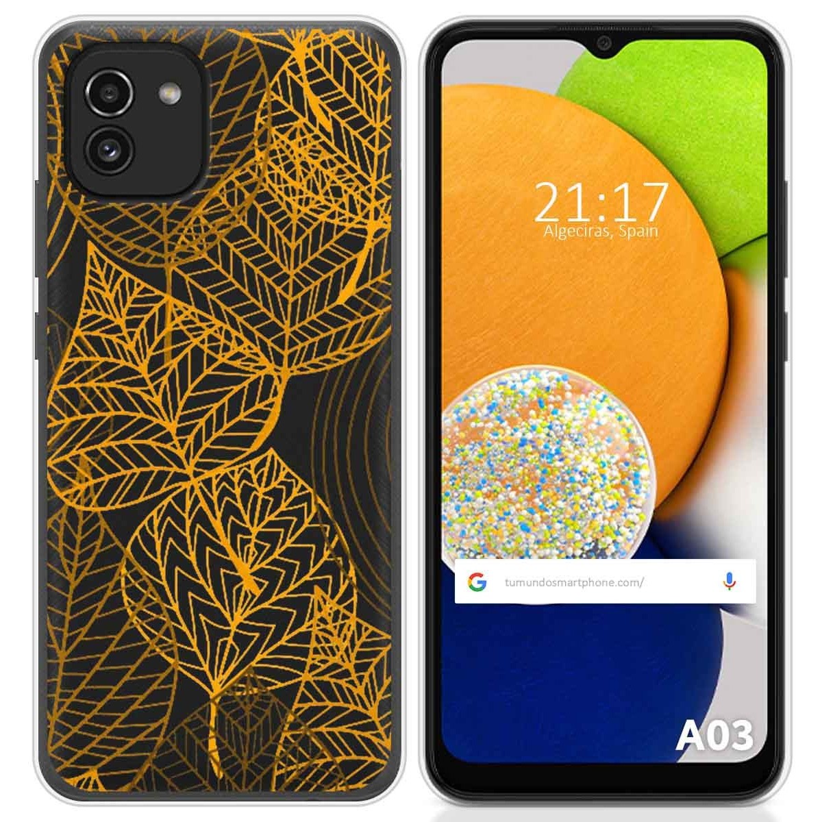 Funda Silicona Transparente para Samsung Galaxy A03 diseño Hojas Dibujos