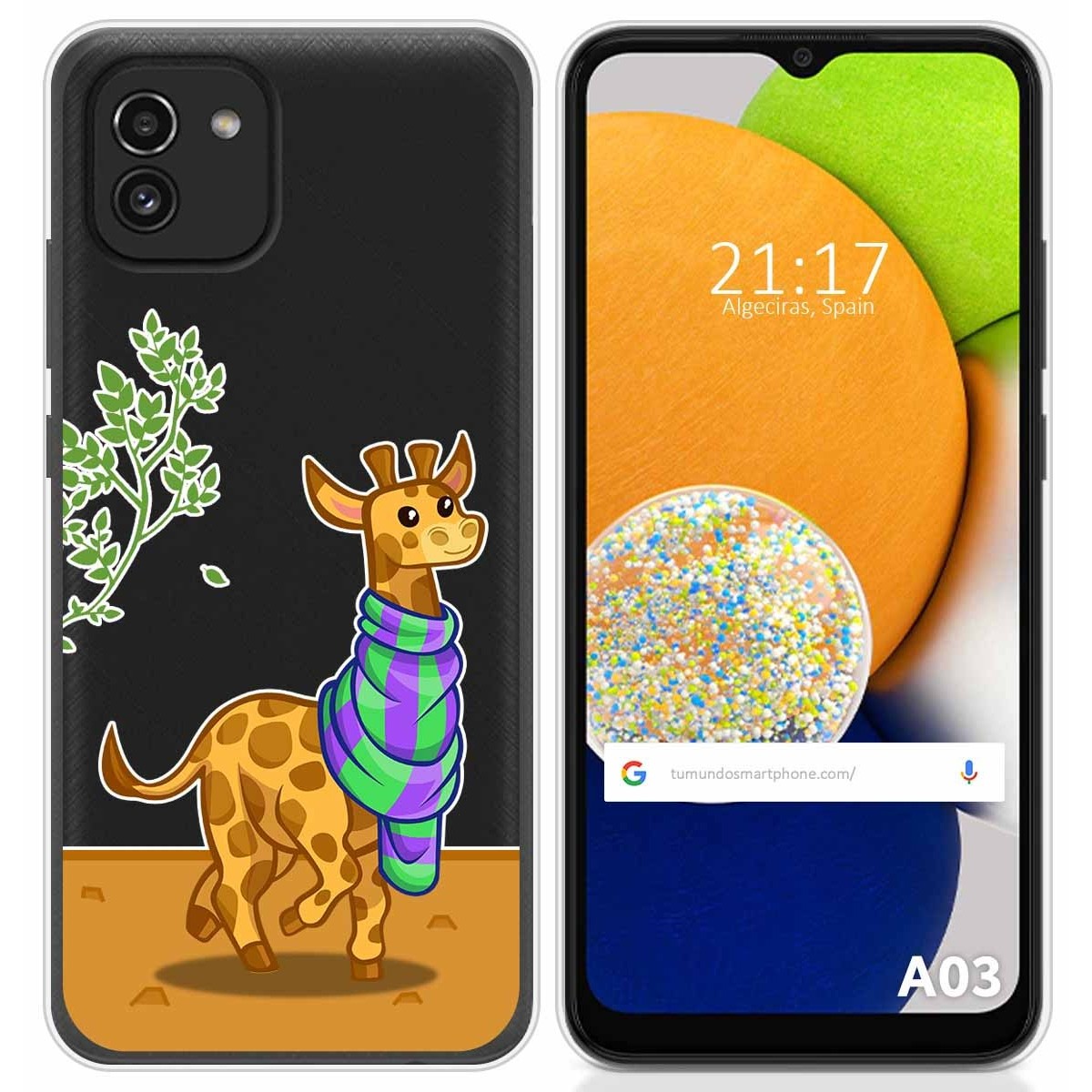 Funda Silicona Transparente para Samsung Galaxy A03 diseño Jirafa Dibujos