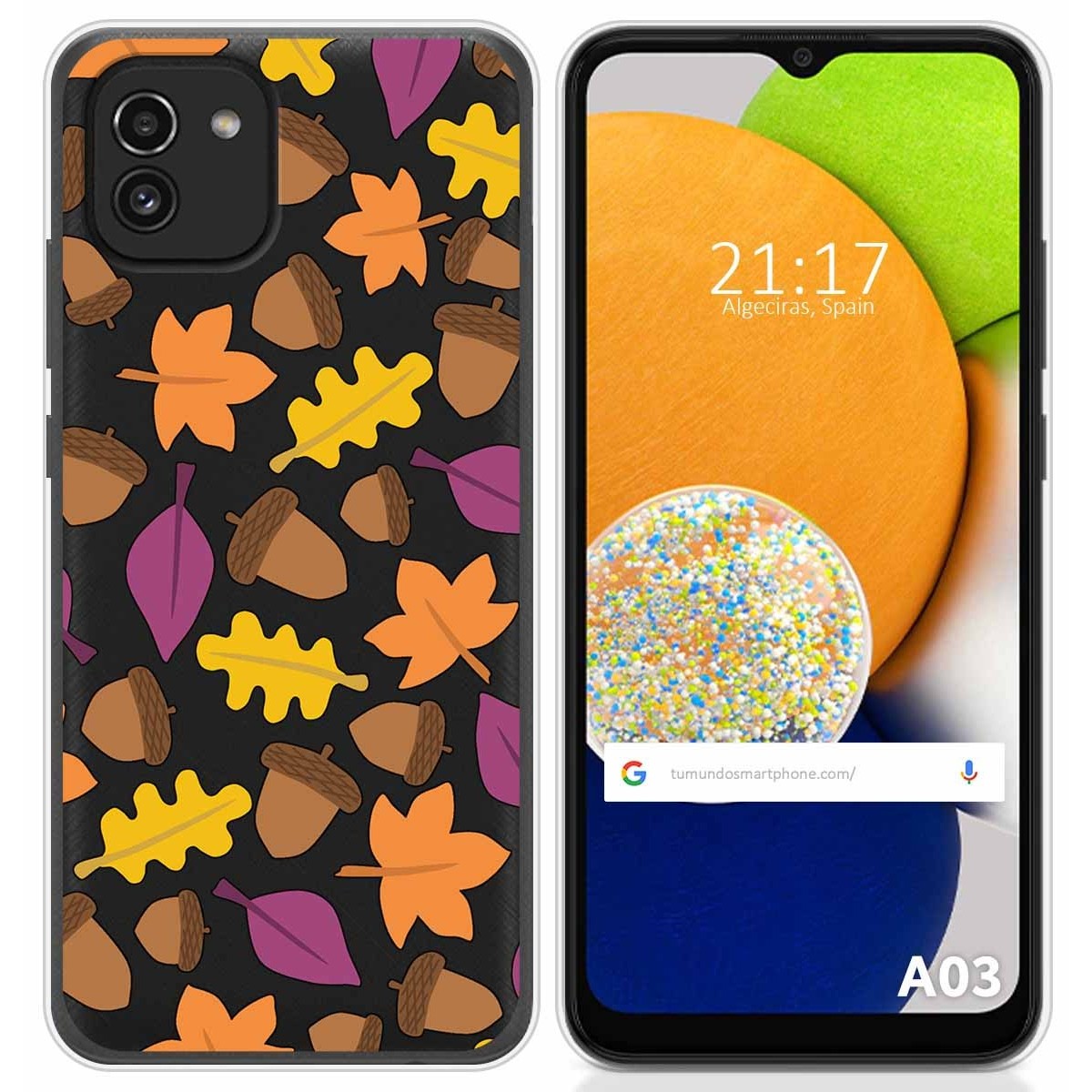 Funda Silicona Transparente para Samsung Galaxy A03 diseño Otoño Dibujos