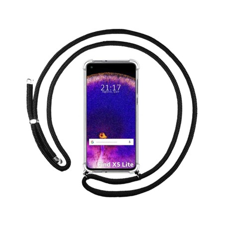 Funda Colgante Transparente para Oppo Find X5 Lite 5G con Cordon Negro