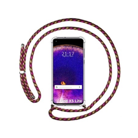 Funda Colgante Transparente para Oppo Find X5 Lite 5G con Cordon Rosa / Dorado