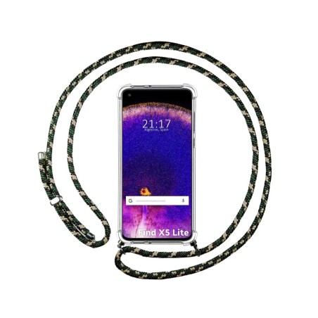 Funda Colgante Transparente para Oppo Find X5 Lite 5G con Cordon Verde / Dorado