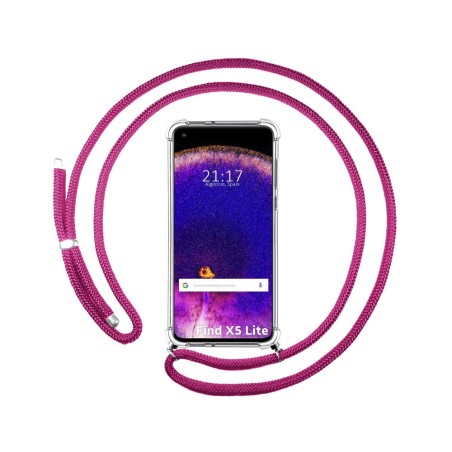 Funda Colgante Transparente para Oppo Find X5 Lite 5G con Cordon Rosa Fucsia