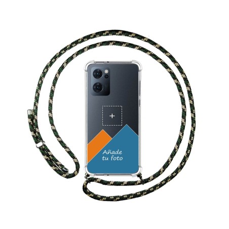 Personaliza tu Funda Colgante Transparente para Oppo Find X5 Lite 5G con Cordon Verde / Dorado Dibujo Personalizada