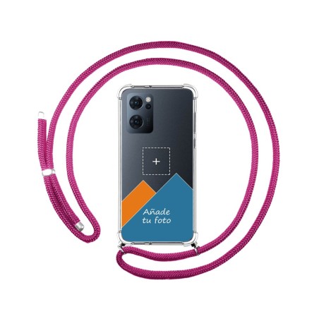 Personaliza tu Funda Colgante Transparente para Oppo Find X5 Lite 5G con Cordon Rosa Fucsia Dibujo Personalizada