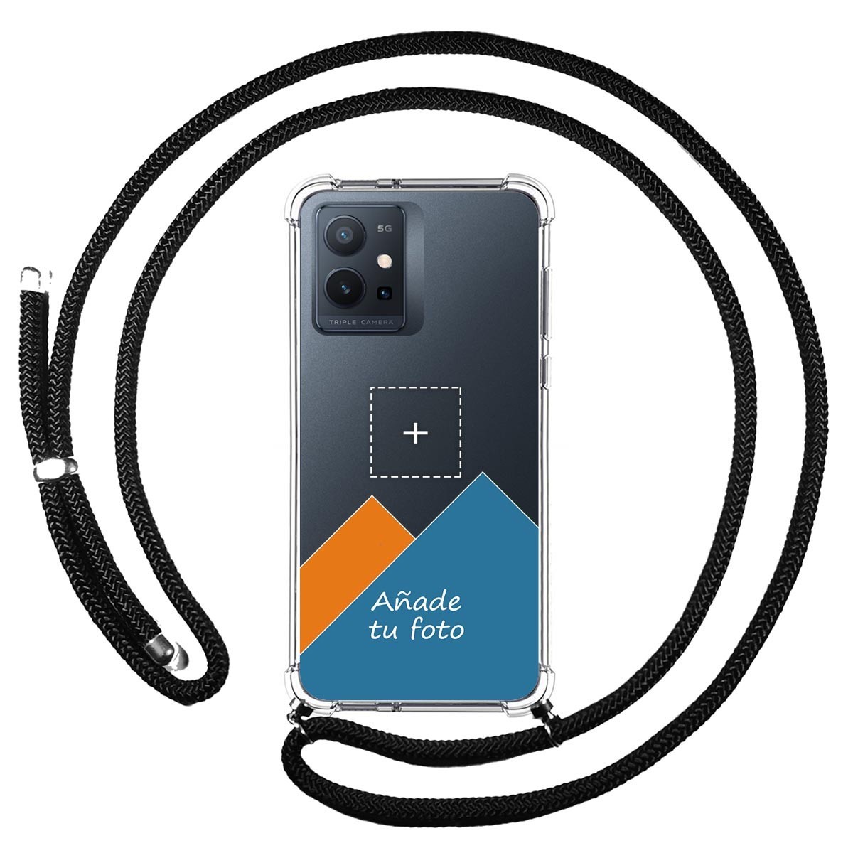 Personaliza tu Funda Colgante Transparente para Vivo Y55 5G con Cordon Negro Dibujo Personalizada