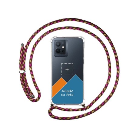Personaliza tu Funda Colgante Transparente para Vivo Y55 5G con Cordon Rosa / Dorado Dibujo Personalizada
