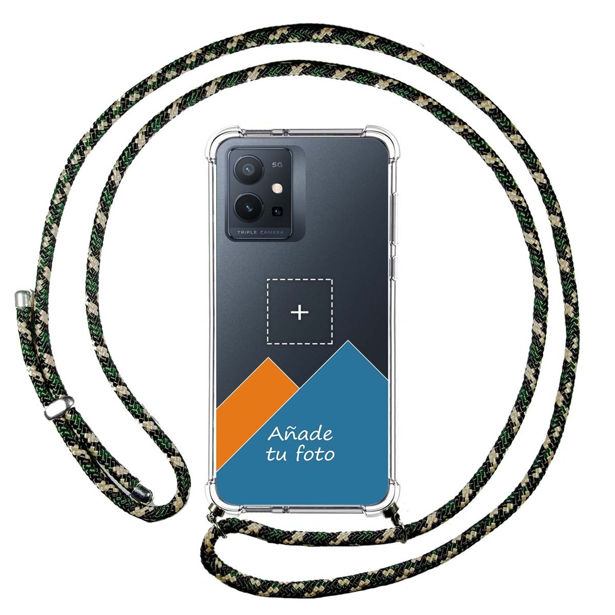 Personaliza tu Funda Colgante Transparente para Vivo Y55 5G con Cordon Verde / Dorado Dibujo Personalizada