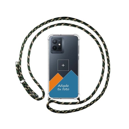 Personaliza tu Funda Colgante Transparente para Vivo Y55 5G con Cordon Verde / Dorado Dibujo Personalizada