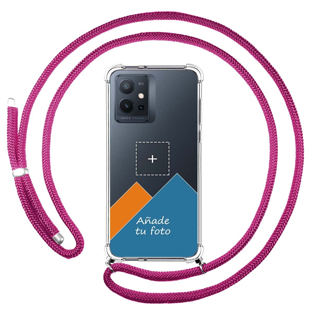 Personaliza tu Funda Colgante Transparente para Vivo Y55 5G con Cordon Rosa Fucsia Dibujo Personalizada