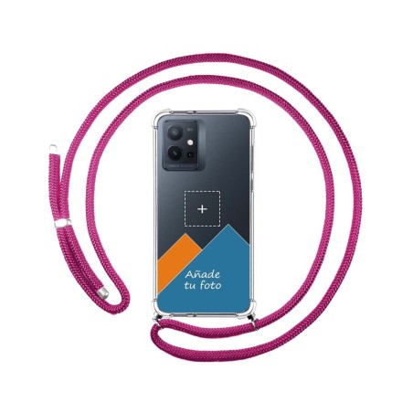 Personaliza tu Funda Colgante Transparente para Vivo Y55 5G con Cordon Rosa Fucsia Dibujo Personalizada