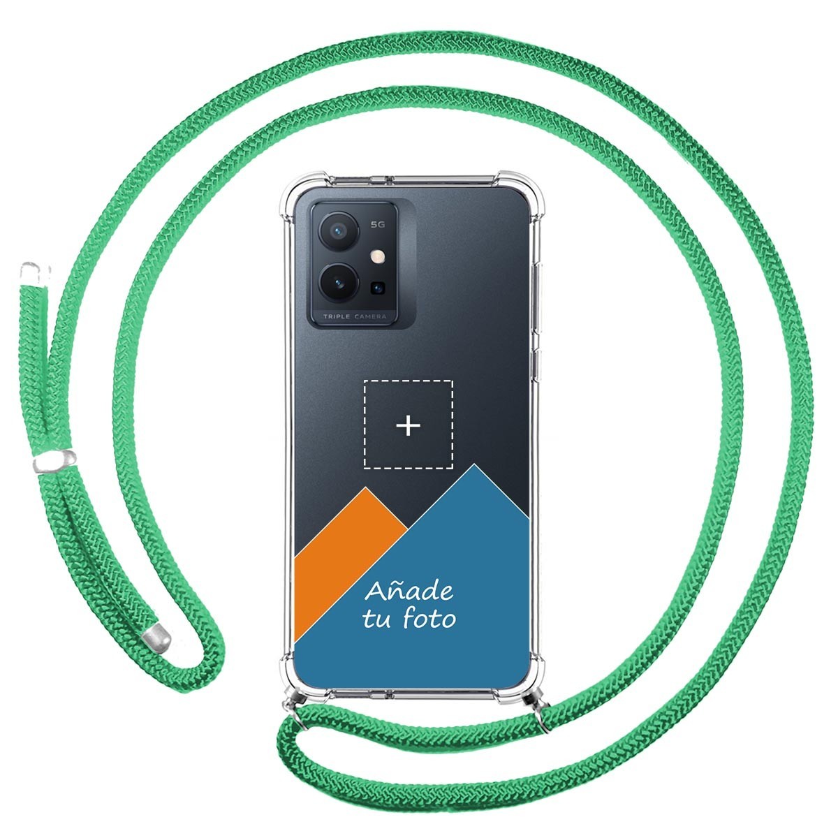 Personaliza tu Funda Colgante Transparente para Vivo Y55 5G con Cordon Verde Agua Dibujo Personalizada