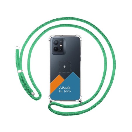 Personaliza tu Funda Colgante Transparente para Vivo Y55 5G con Cordon Verde Agua Dibujo Personalizada