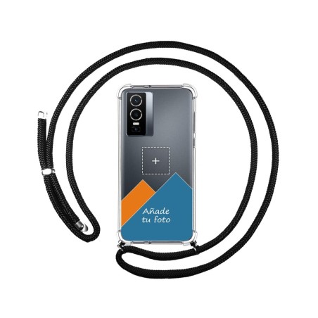 Personaliza tu Funda Colgante Transparente para Vivo Y76 5G con Cordon Negro Dibujo Personalizada