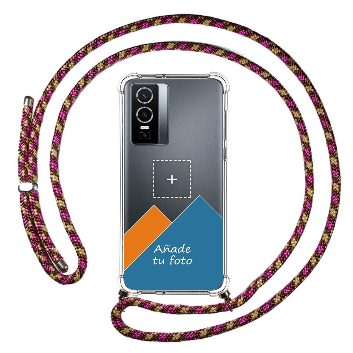 Personaliza tu Funda Colgante Transparente para Vivo Y76 5G con Cordon Rosa / Dorado Dibujo Personalizada