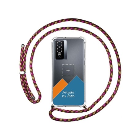 Personaliza tu Funda Colgante Transparente para Vivo Y76 5G con Cordon Rosa / Dorado Dibujo Personalizada