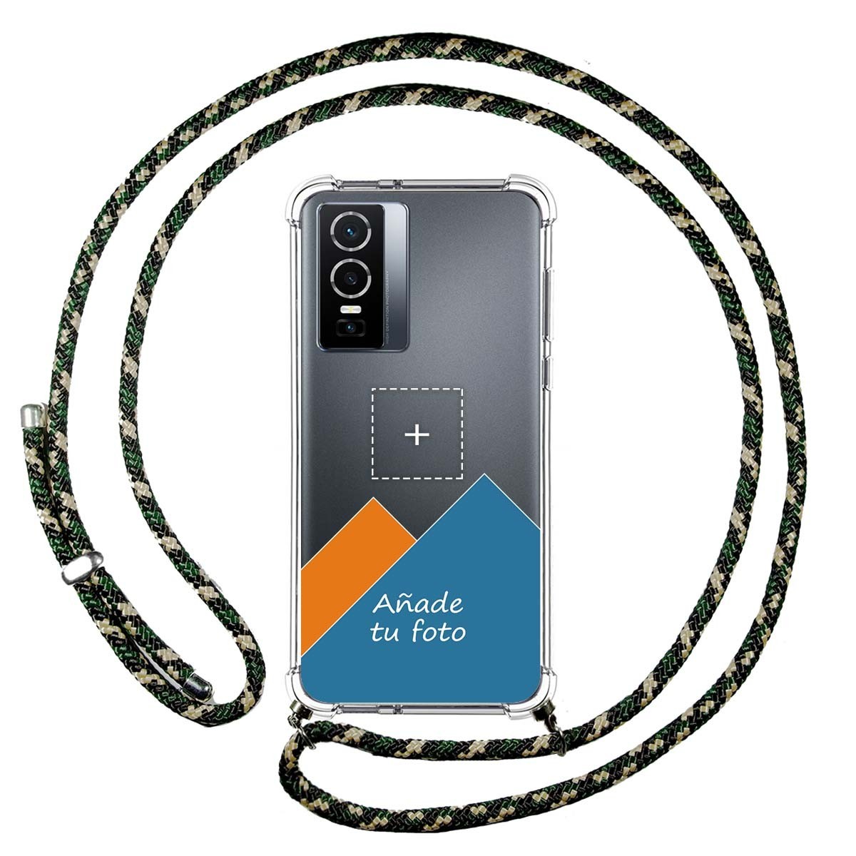 Personaliza tu Funda Colgante Transparente para Vivo Y76 5G con Cordon Verde / Dorado Dibujo Personalizada