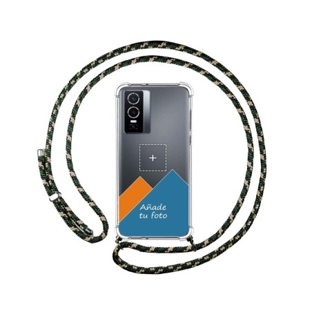 Personaliza tu Funda Colgante Transparente para Vivo Y76 5G con Cordon Verde / Dorado Dibujo Personalizada