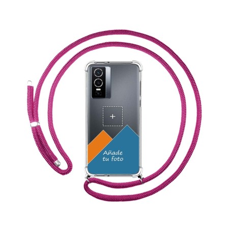 Personaliza tu Funda Colgante Transparente para Vivo Y76 5G con Cordon Rosa Fucsia Dibujo Personalizada