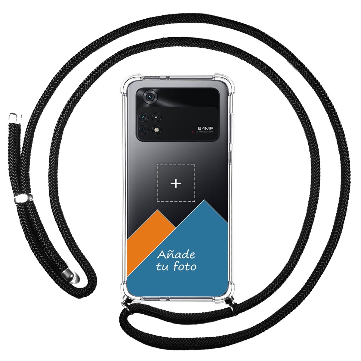 Personaliza tu Funda Colgante Transparente para Xiaomi POCO M4 Pro 4G con Cordon Negro Dibujo Personalizada