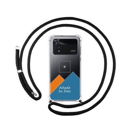 Personaliza tu Funda Colgante Transparente para Xiaomi POCO M4 Pro 4G con Cordon Negro Dibujo Personalizada