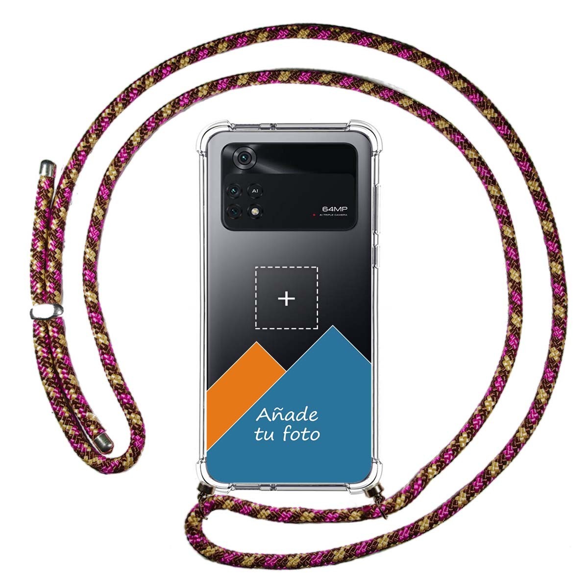 Personaliza tu Funda Colgante Transparente para Xiaomi POCO M4 Pro 4G con Cordon Rosa / Dorado Dibujo Personalizada