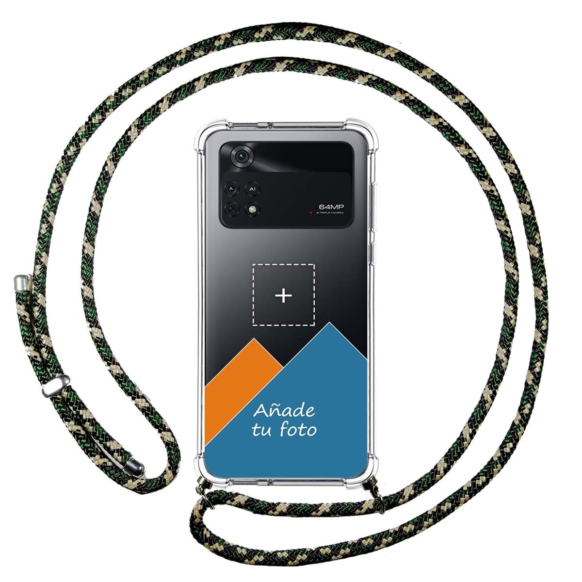 Personaliza tu Funda Colgante Transparente para Xiaomi POCO M4 Pro 4G con Cordon Verde / Dorado Dibujo Personalizada