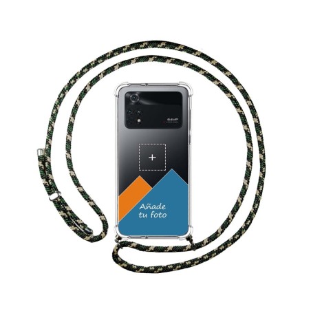 Personaliza tu Funda Colgante Transparente para Xiaomi POCO M4 Pro 4G con Cordon Verde / Dorado Dibujo Personalizada