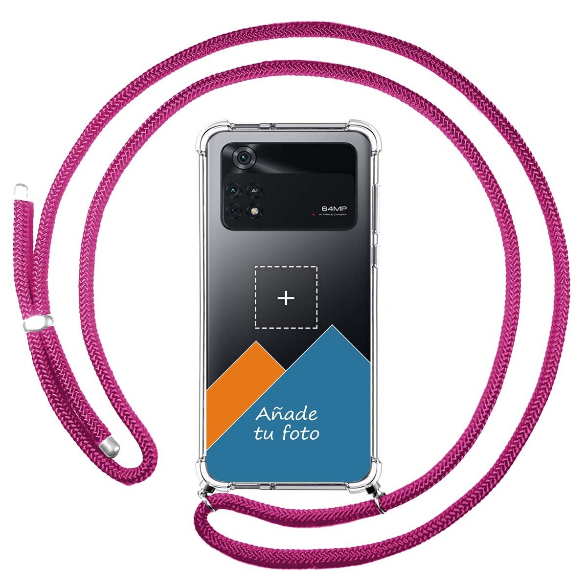 Personaliza tu Funda Colgante Transparente para Xiaomi POCO M4 Pro 4G con Cordon Rosa Fucsia Dibujo Personalizada