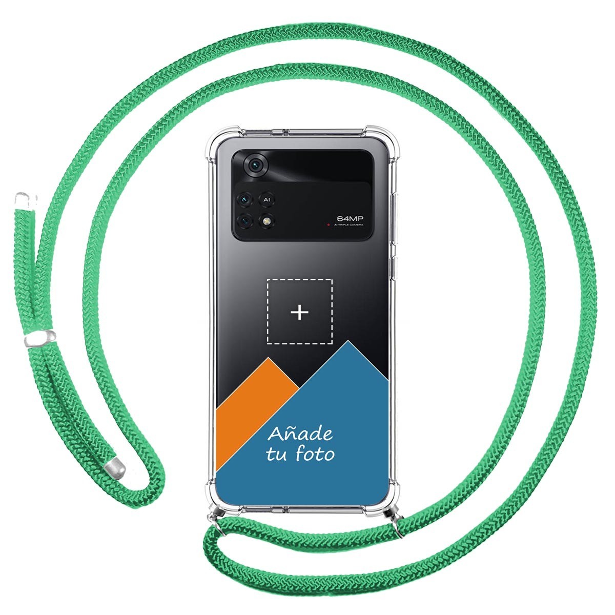 Personaliza tu Funda Colgante Transparente para Xiaomi POCO M4 Pro 4G con Cordon Verde Agua Dibujo Personalizada