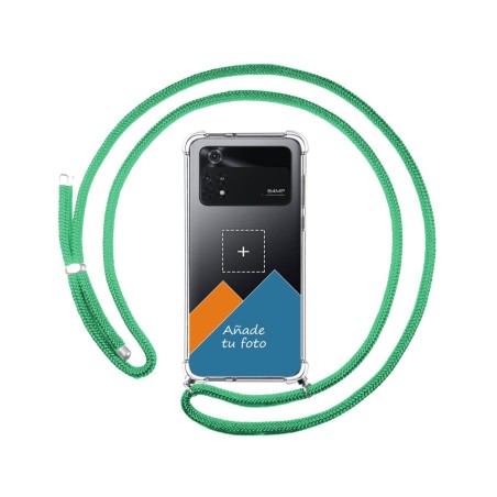 Personaliza tu Funda Colgante Transparente para Xiaomi POCO M4 Pro 4G con Cordon Verde Agua Dibujo Personalizada