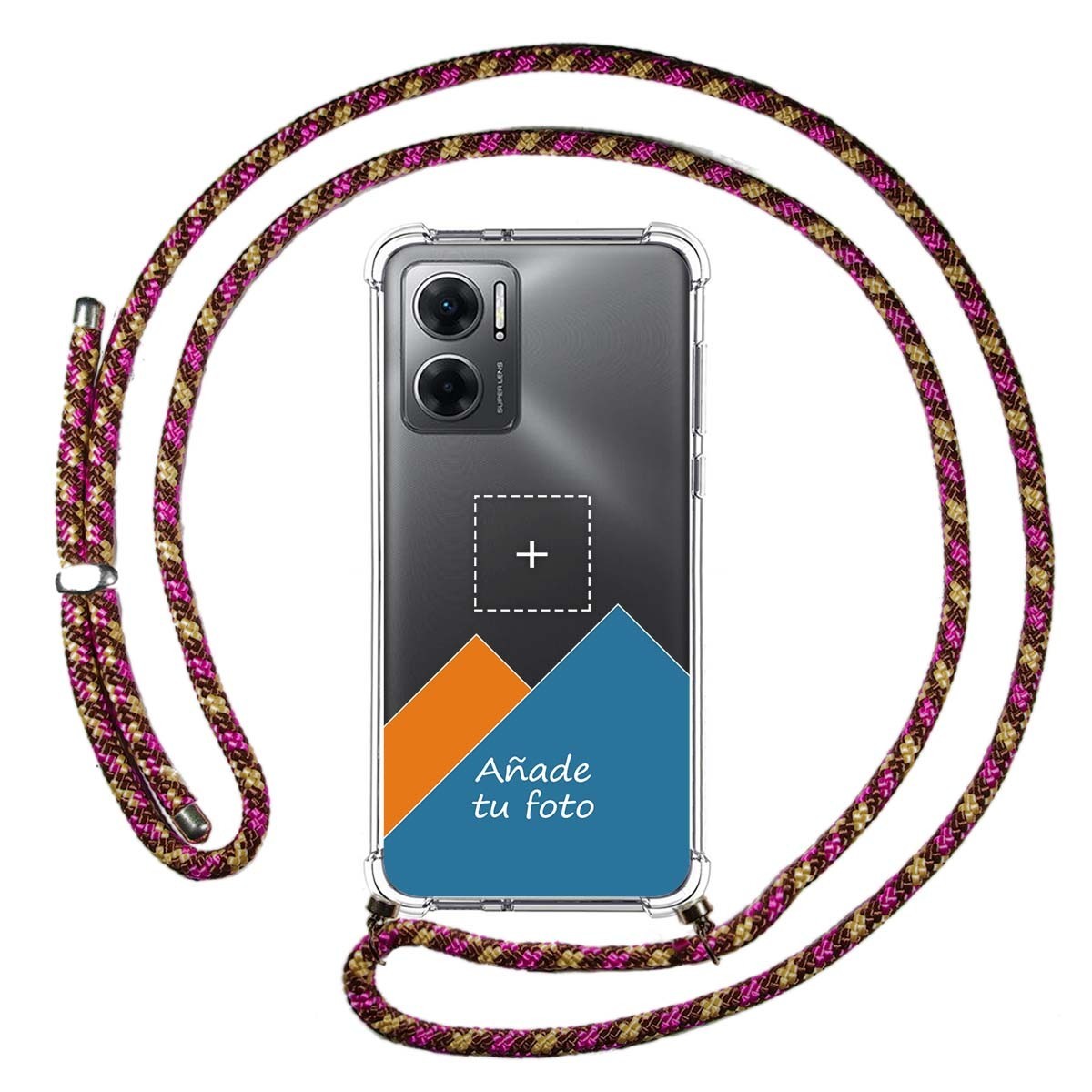 Personaliza tu Funda Colgante Transparente para Xiaomi Redmi 10 5G con Cordon Rosa / Dorado Dibujo Personalizada