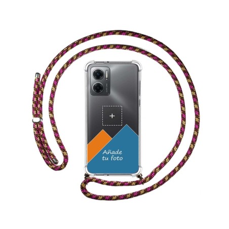 Personaliza tu Funda Colgante Transparente para Xiaomi Redmi 10 5G con Cordon Rosa / Dorado Dibujo Personalizada