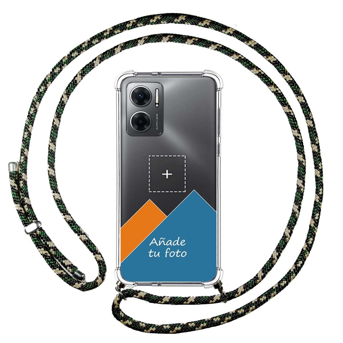 Personaliza tu Funda Colgante Transparente para Xiaomi Redmi 10 5G con Cordon Verde / Dorado Dibujo Personalizada