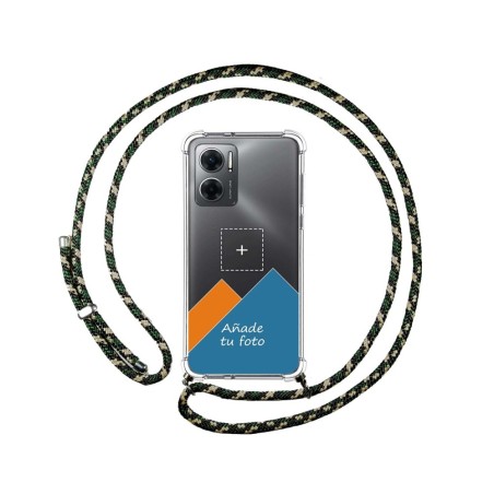 Personaliza tu Funda Colgante Transparente para Xiaomi Redmi 10 5G con Cordon Verde / Dorado Dibujo Personalizada