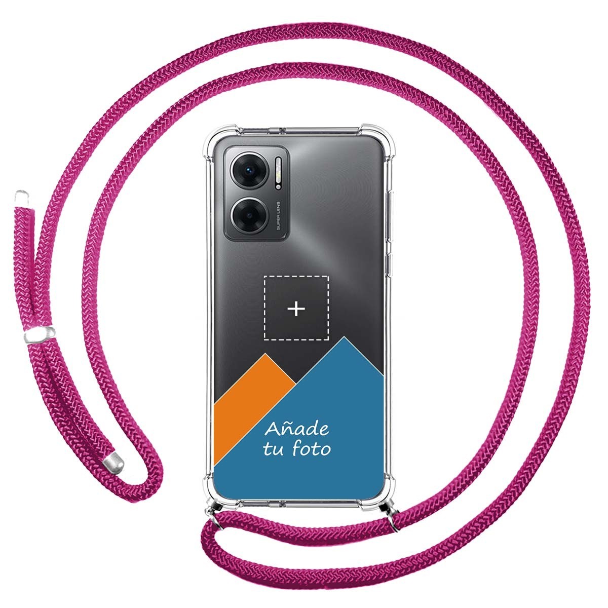 Personaliza tu Funda Colgante Transparente para Xiaomi Redmi 10 5G con Cordon Rosa Fucsia Dibujo Personalizada