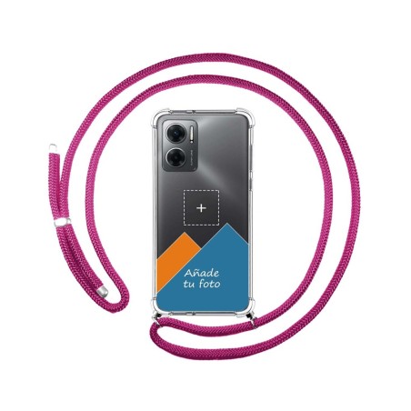 Personaliza tu Funda Colgante Transparente para Xiaomi Redmi 10 5G con Cordon Rosa Fucsia Dibujo Personalizada