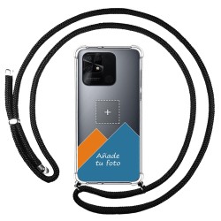 Personaliza tu Funda Colgante Transparente para Xiaomi Redmi 10C con Cordon Negro Dibujo Personalizada