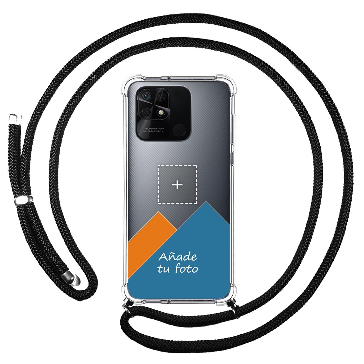 Personaliza tu Funda Colgante Transparente para Xiaomi Redmi 10C con Cordon Negro Dibujo Personalizada