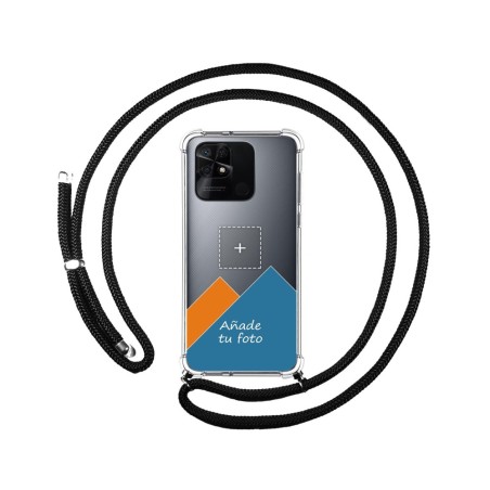 Personaliza tu Funda Colgante Transparente para Xiaomi Redmi 10C con Cordon Negro Dibujo Personalizada