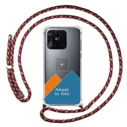 Personaliza tu Funda Colgante Transparente para Xiaomi Redmi 10C con Cordon Rosa / Dorado Dibujo Personalizada