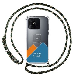 Personaliza tu Funda Colgante Transparente para Xiaomi Redmi 10C con Cordon Verde / Dorado Dibujo Personalizada