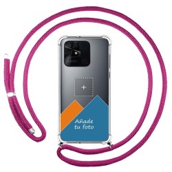 Personaliza tu Funda Colgante Transparente para Xiaomi Redmi 10C con Cordon Rosa Fucsia Dibujo Personalizada