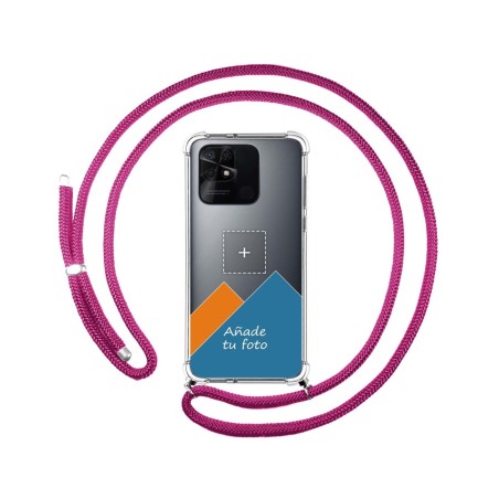 Personaliza tu Funda Colgante Transparente para Xiaomi Redmi 10C con Cordon Rosa Fucsia Dibujo Personalizada