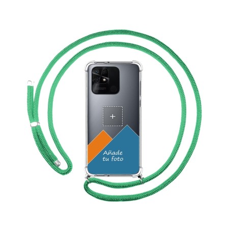 Personaliza tu Funda Colgante Transparente para Xiaomi Redmi 10C con Cordon Verde Agua Dibujo Personalizada