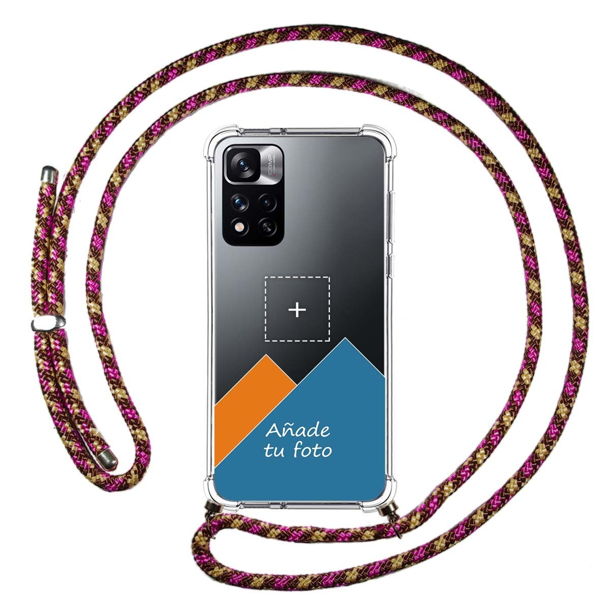 Personaliza tu Funda Colgante Transparente para Xiaomi Redmi Note 11 Pro+ Plus 5G con Cordon Rosa / Dorado Personalizada